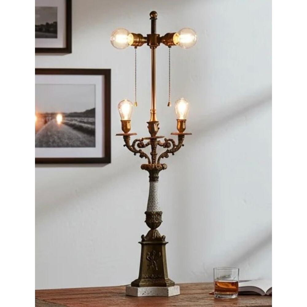 Vintage Heavy Brass Candelabra Table Lamp 3 Arm USA Stiffel Style